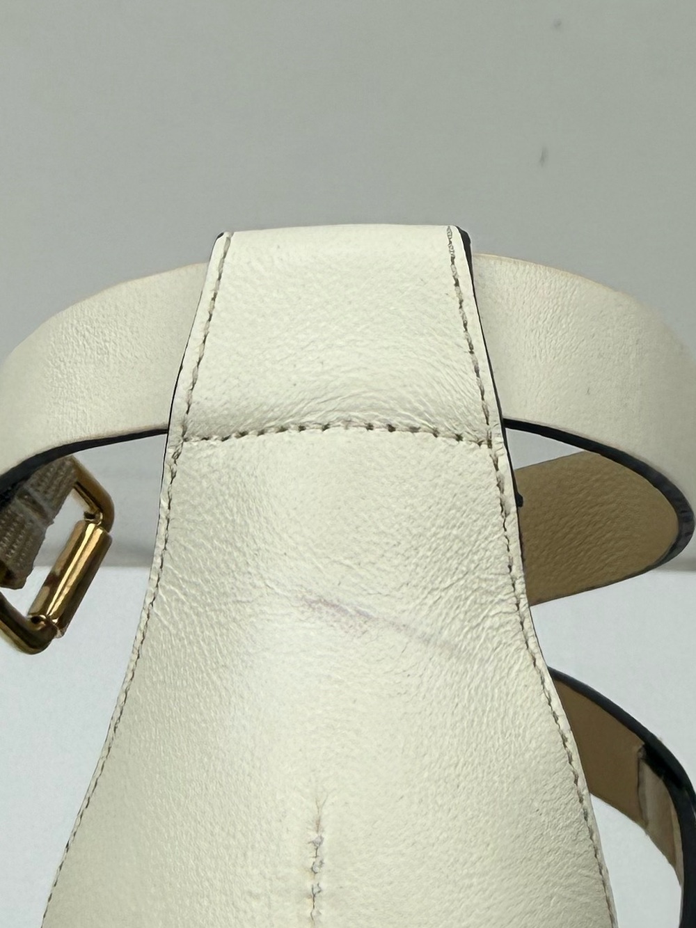 Jimmy Choo Crème Leather Strap Sandals Block Heels size 37.5 - Picture 6 of 6